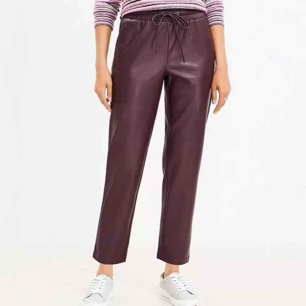 LOFT Faux Leather Jogger Pant - Burgundy | Like New, Size S